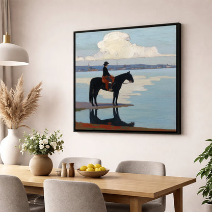 Solitude at the Shore beach horse wall art displayed in a dining room