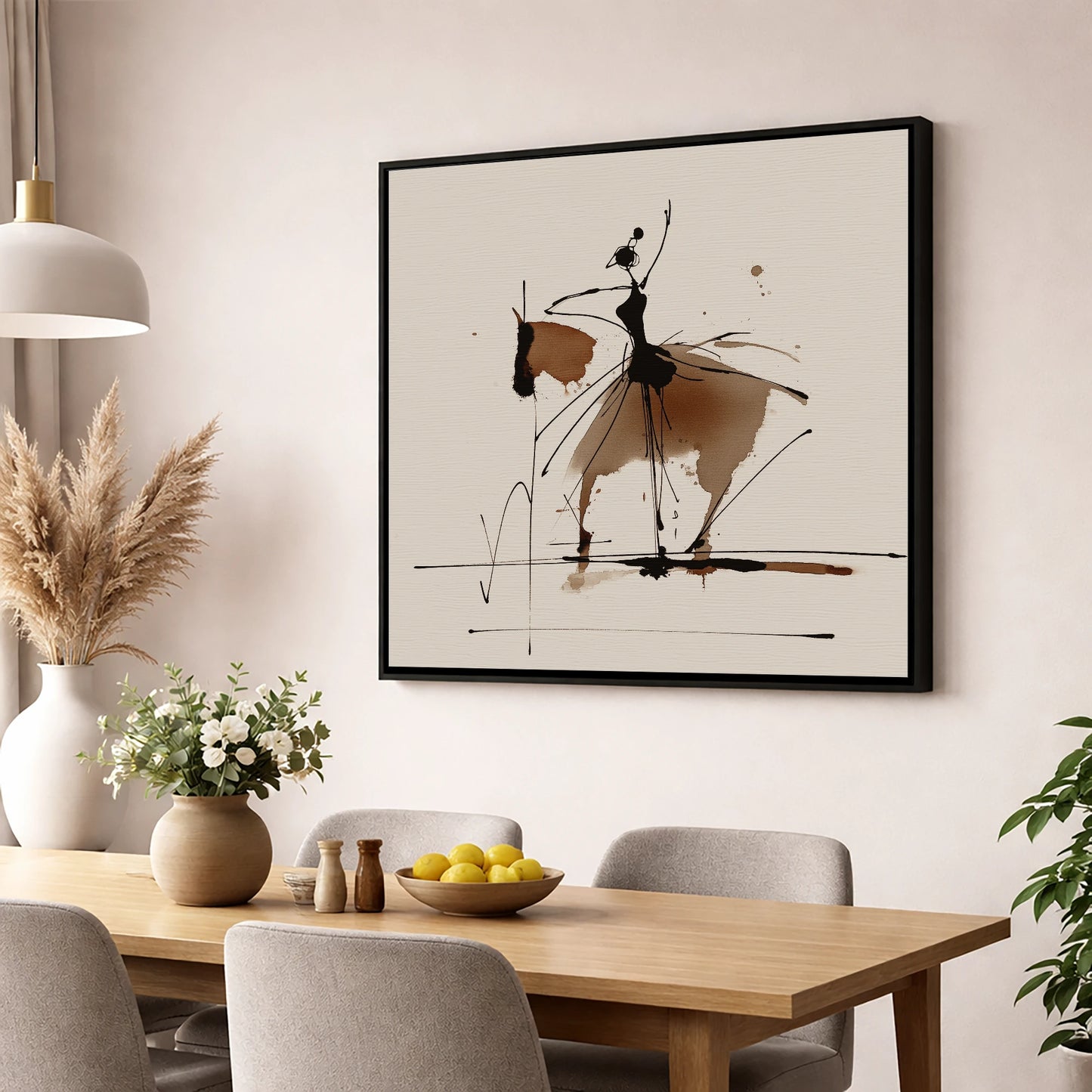 Harmony in Motion dressage horse wall art displayed in a dining room