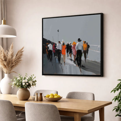 The Grandstand Parade racing horse wall art displayed in a dining room