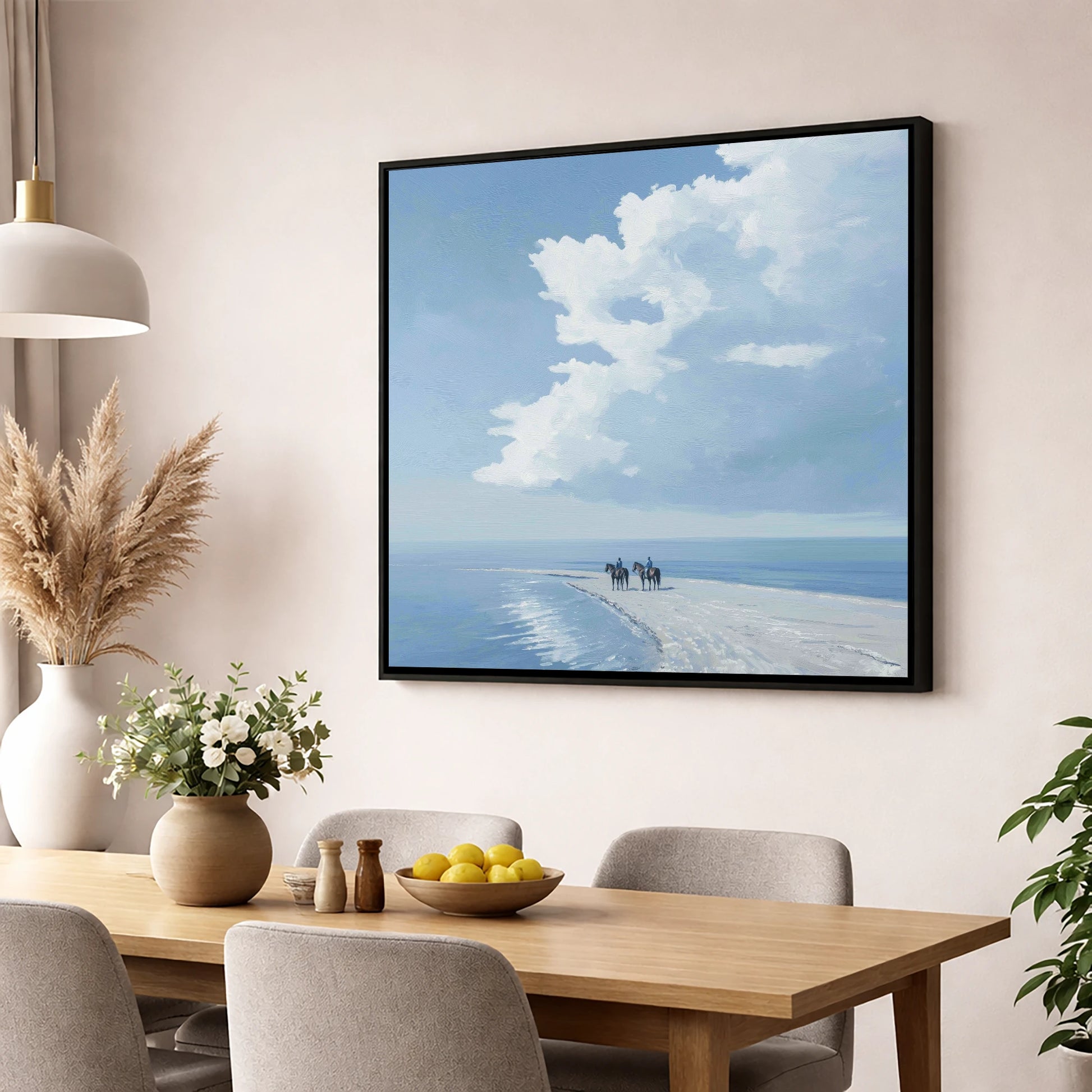 Edge of the Tide horse landscape wall art displayed in a dining room