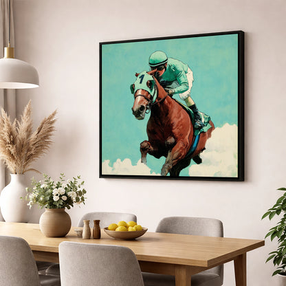 Flight of the Champion racing horse wall art displayed in a dining room