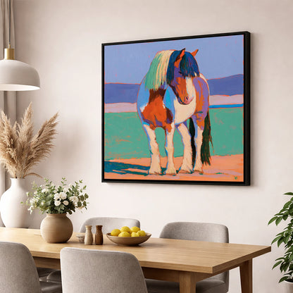Vibrant Coloured Cob Portrait horse breed wall art displayed in a dining room