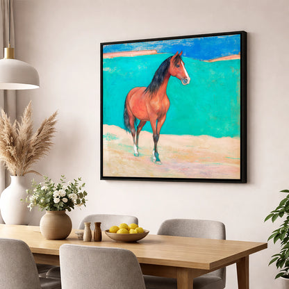 Radiant Chestnut Profile horse breed wall art displayed in a dining room