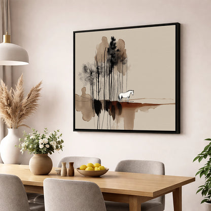 Sepia Solitude horse landscape wall art displayed in a dining room