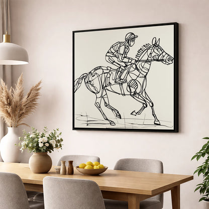 Geometry of Speed racing horse wall art displayed in a dining room