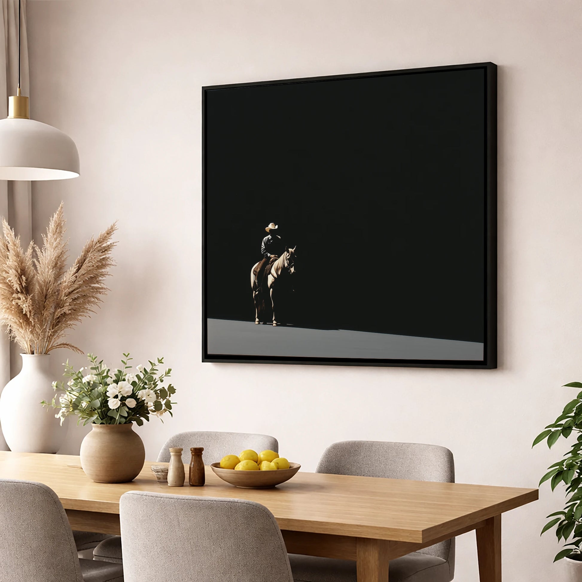 Solitary Western Rider western horse wall art displayed in a dining room