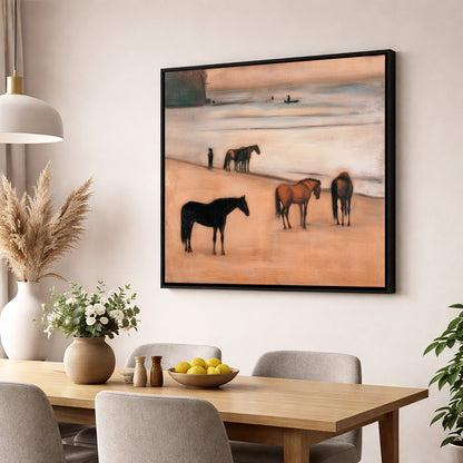Serenity on the Sands horse landscape wall art displayed in a dining room