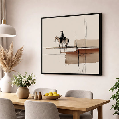 Solitude in Sepia western horse wall art displayed in a dining room