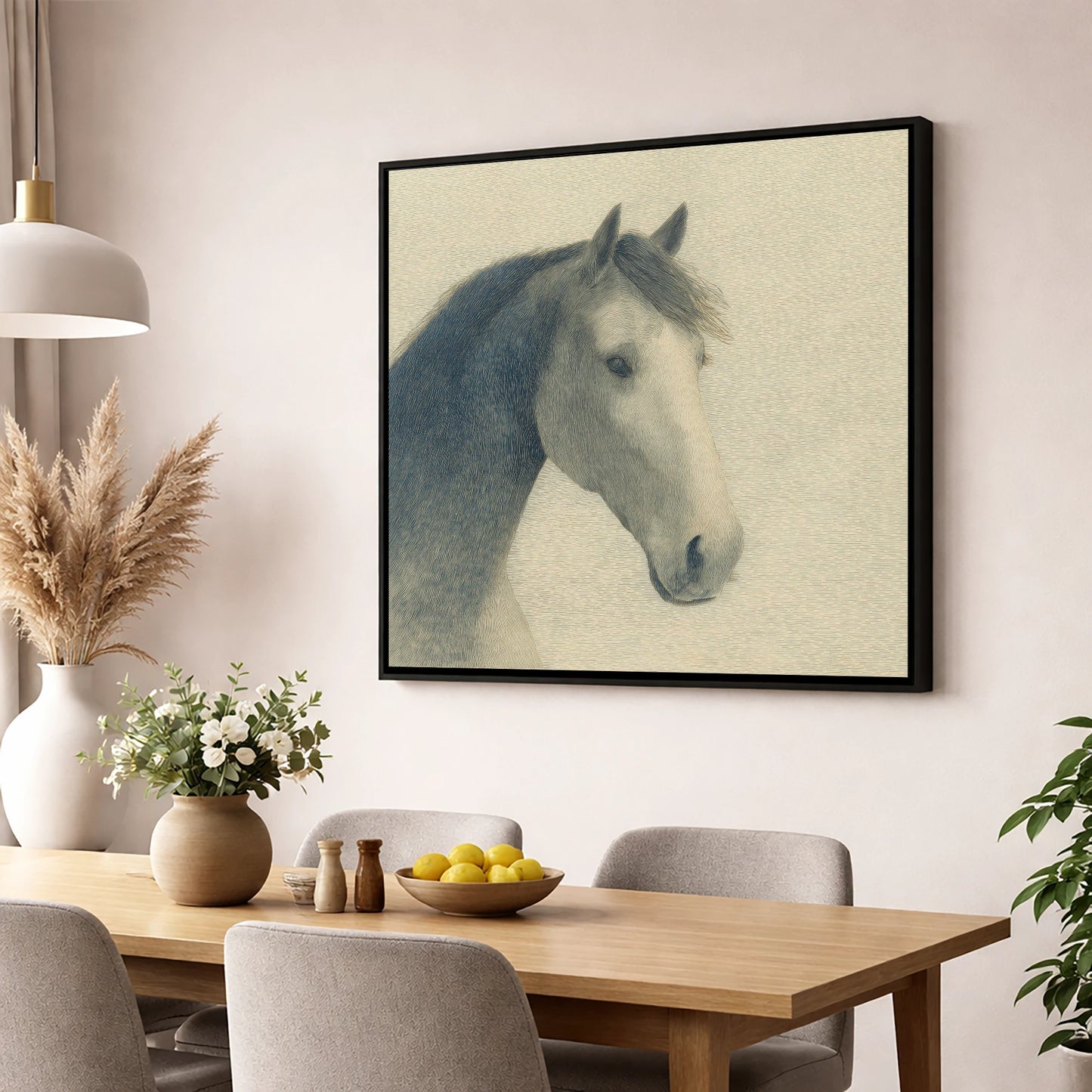 Vintage Slate Equine Profile horse breed wall art displayed in a dining room