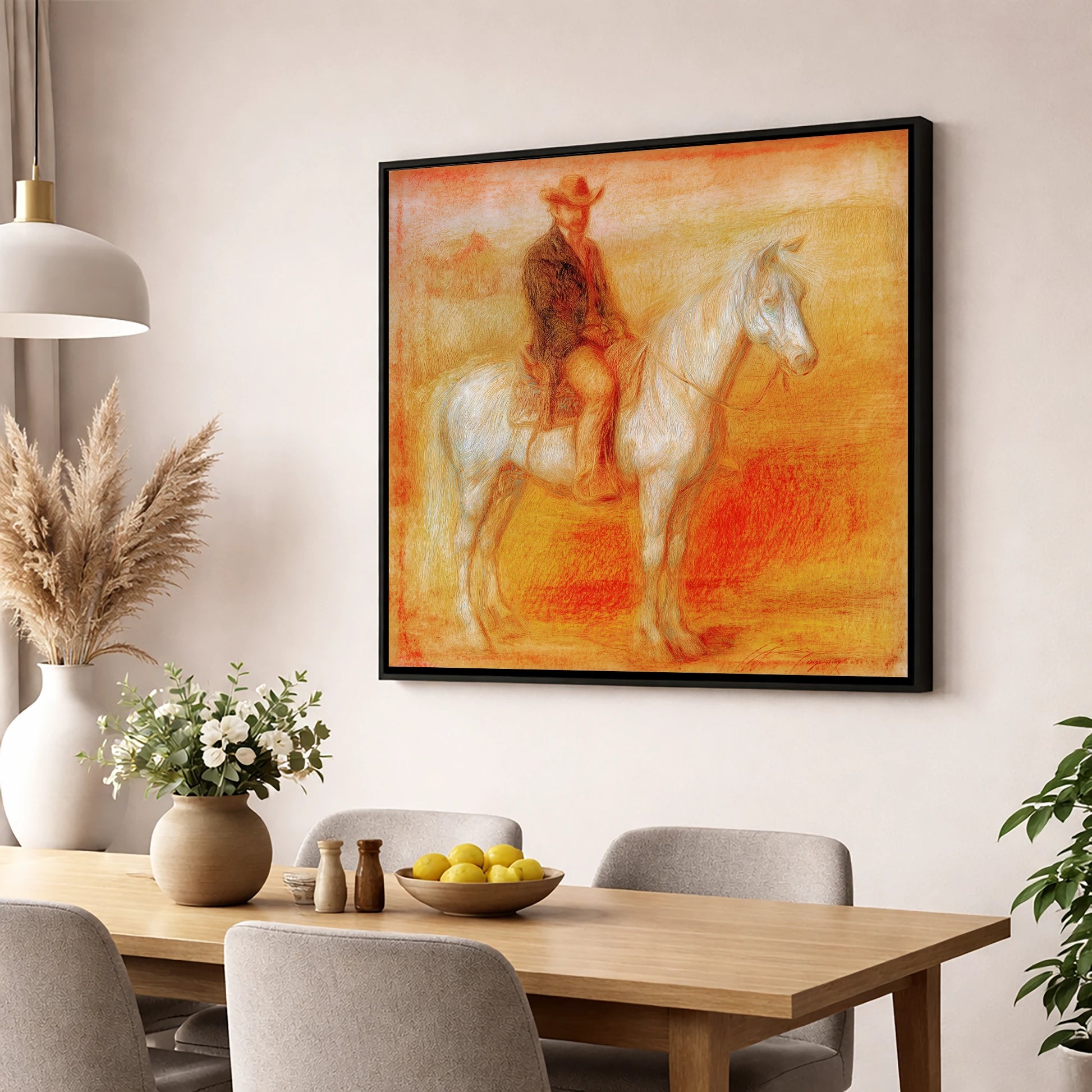 Sunbaked Western Silence western horse wall art displayed in a dining room