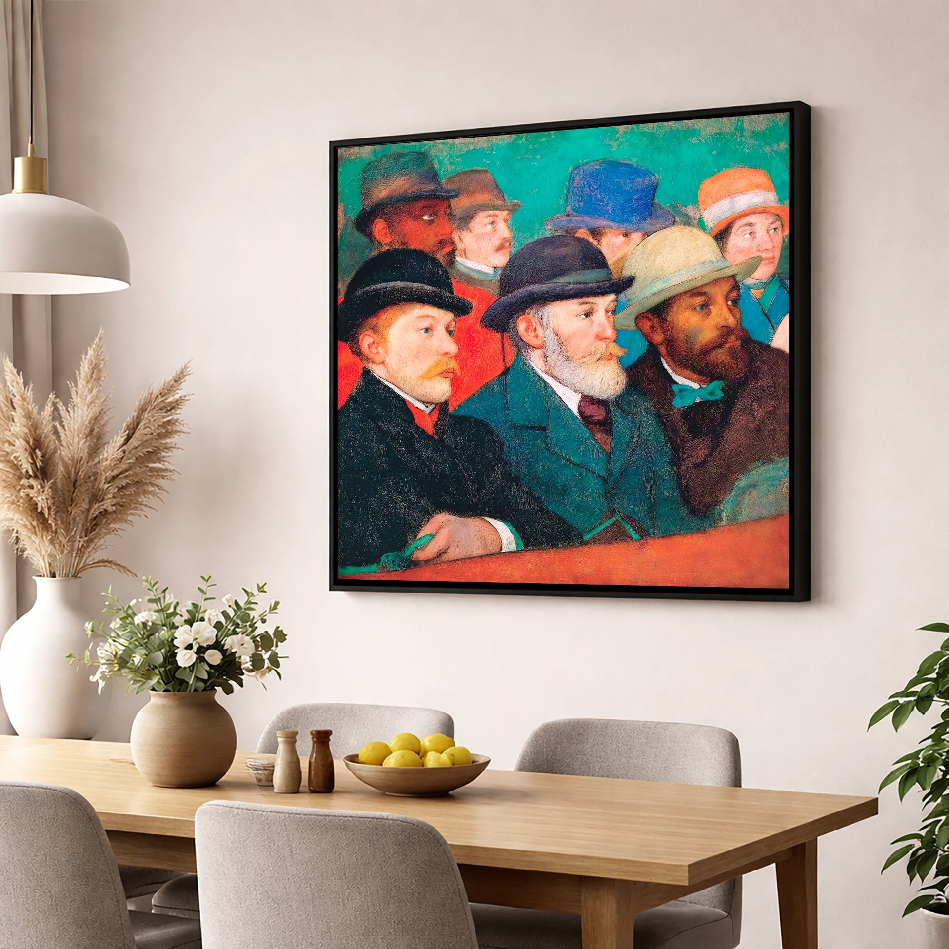 The Racing Crowd racing horse wall art displayed in a dining room