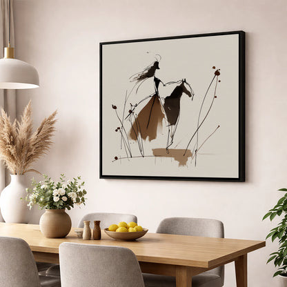 Fluid Harmony horse & rider wall art displayed in a dining room