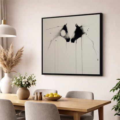 Ethereal Bond horse portrait wall art displayed in a dining room
