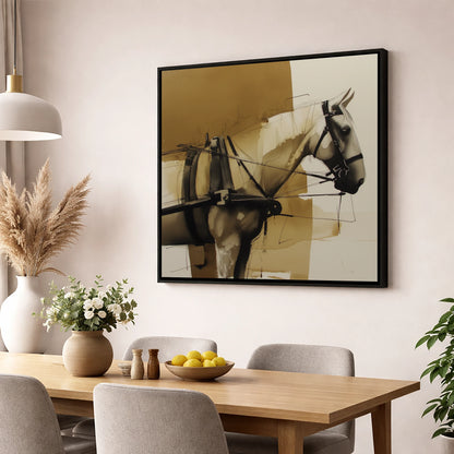 Sepia Harness Study working horse wall art displayed in a dining room