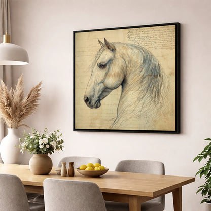 Classical Equine Study horse portrait wall art displayed in a dining room
