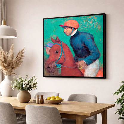 Turf Anticipation racing horse wall art displayed in a dining room