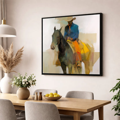 Painted Desert Rider western horse wall art displayed in a dining room