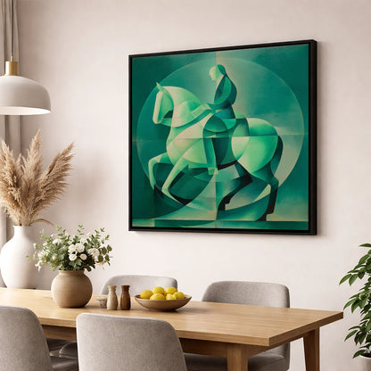 Emerald Cadence dressage horse wall art displayed in a dining room