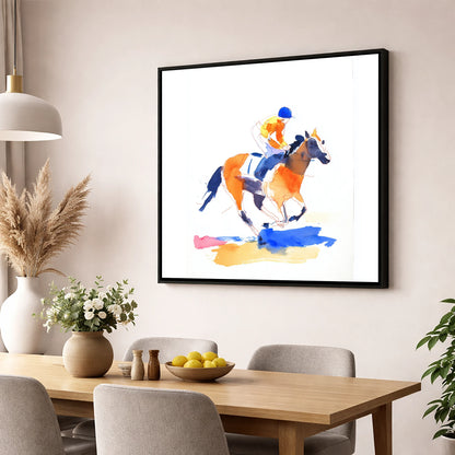 Vivid Gallop racing horse wall art displayed in a dining room