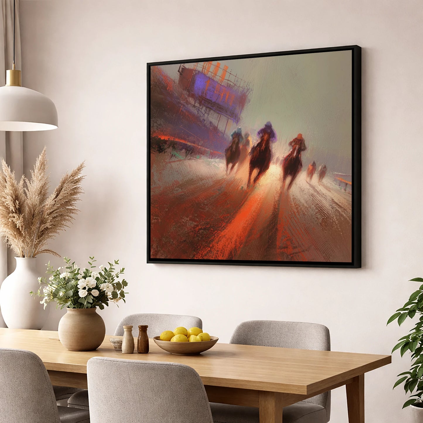 The Final Furlong racing horse wall art displayed in a dining room