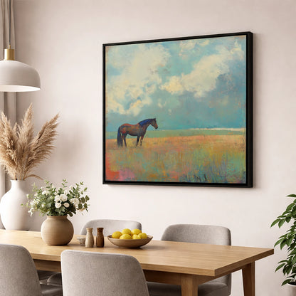 Beneath Turquoise Skies horse landscape wall art displayed in a dining room