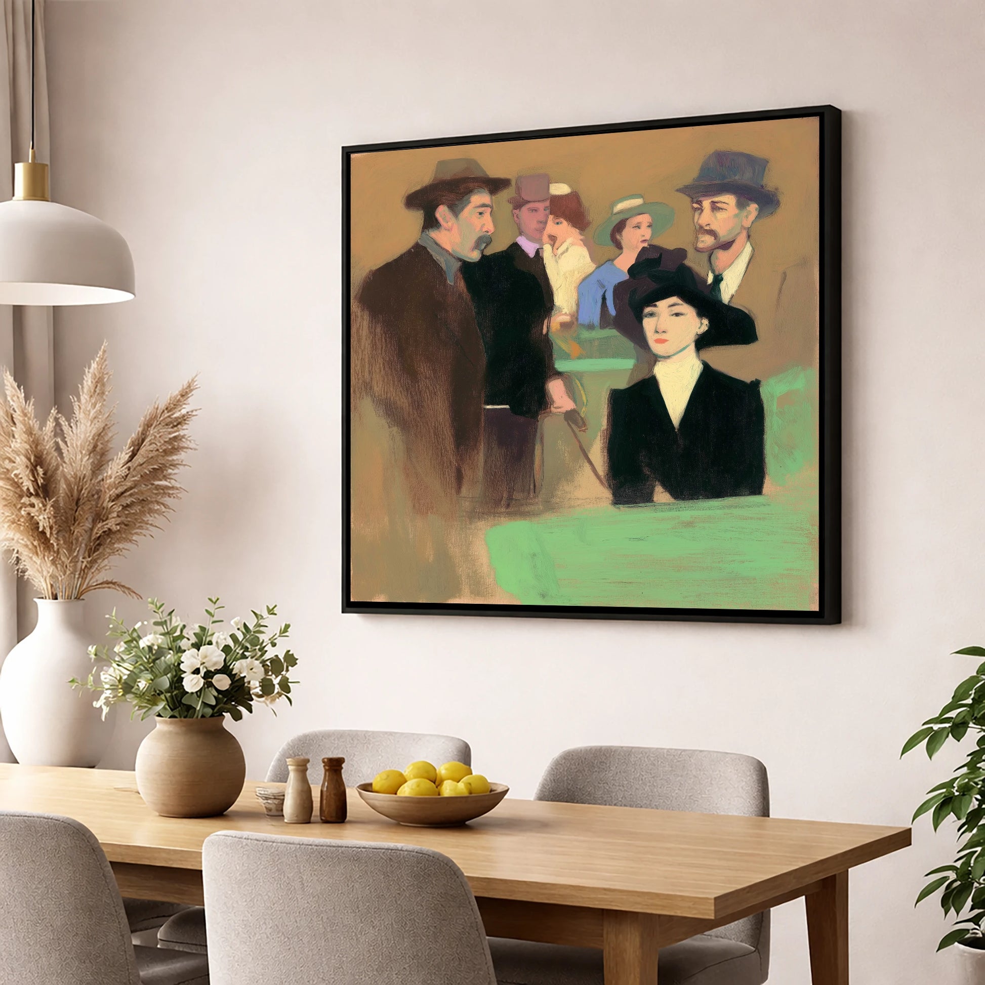 The Racing Crowd racing horse wall art displayed in a dining room