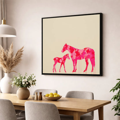 Magenta Mare and Foal mare & foal wall art displayed in a dining room