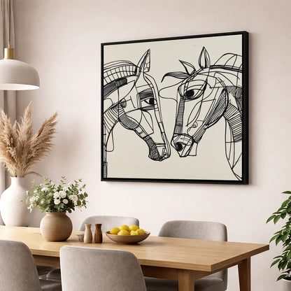 Linear Equine Connection horse portrait wall art displayed in a dining room