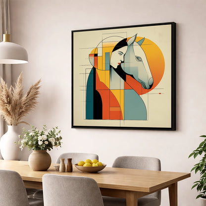 Harmony of Form horse & rider wall art displayed in a dining room