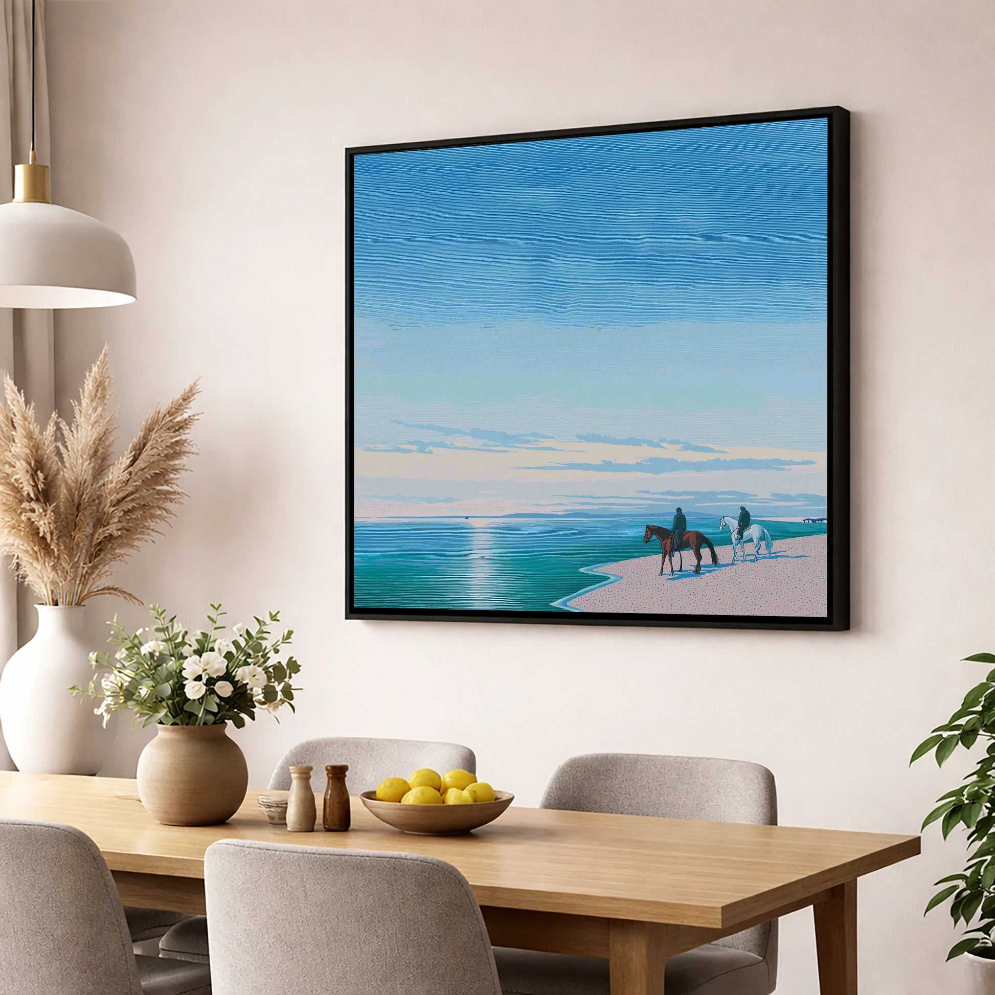 Horizon Bound horse landscape wall art displayed in a dining room