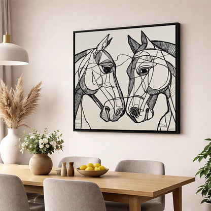 Structural Equine Bond horse portrait wall art displayed in a dining room