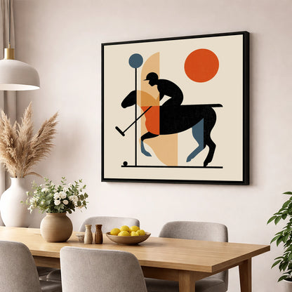 Retro Polo Strike polo horse wall art displayed in a dining room