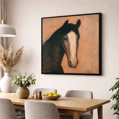 Dignity in Shadows horse portrait wall art displayed in a dining room