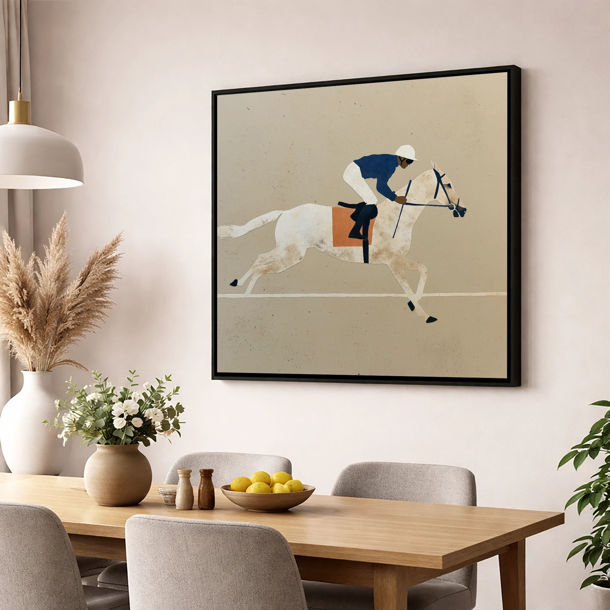 The Final Stride racing horse wall art displayed in a dining room