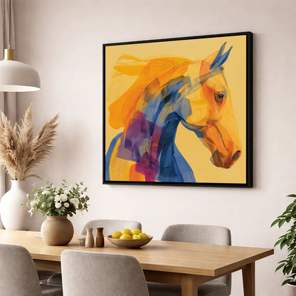 Vibrant Contour Profile horse breed wall art displayed in a dining room