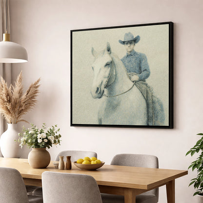 Slate Blue Stockman western horse wall art displayed in a dining room