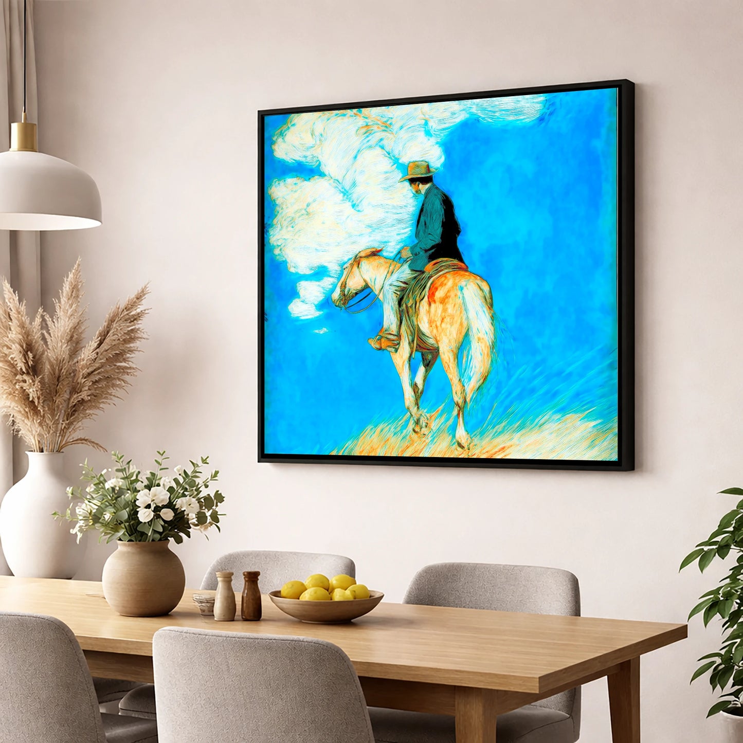 Vivid Western Horizon western horse wall art displayed in a dining room