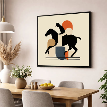 Retro Polo Silhouette polo horse wall art displayed in a dining room