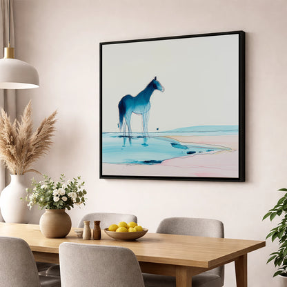 Ethereal Azure Equine horse landscape wall art displayed in a dining room