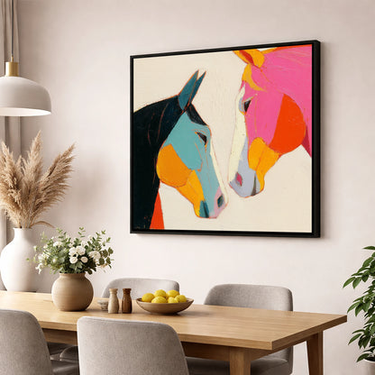 Vivid Connection horse portrait wall art displayed in a dining room