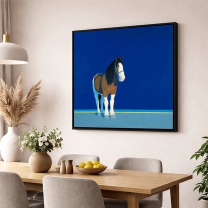 Cobalt Horizon horse breed wall art displayed in a dining room