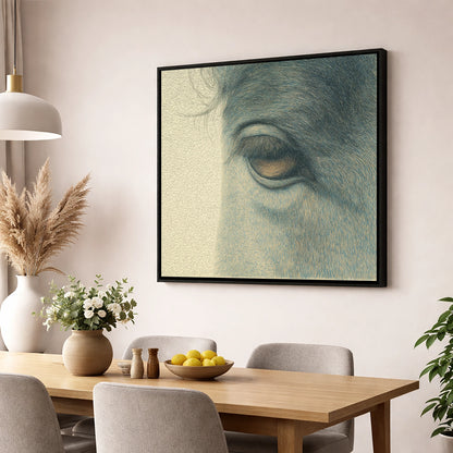 The Quiet Gaze horse portrait wall art displayed in a dining room