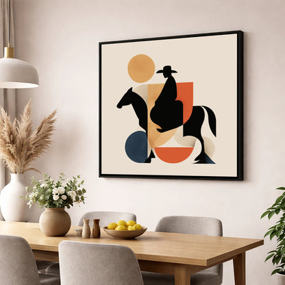 Geometric Western Rider western horse wall art displayed in a dining room