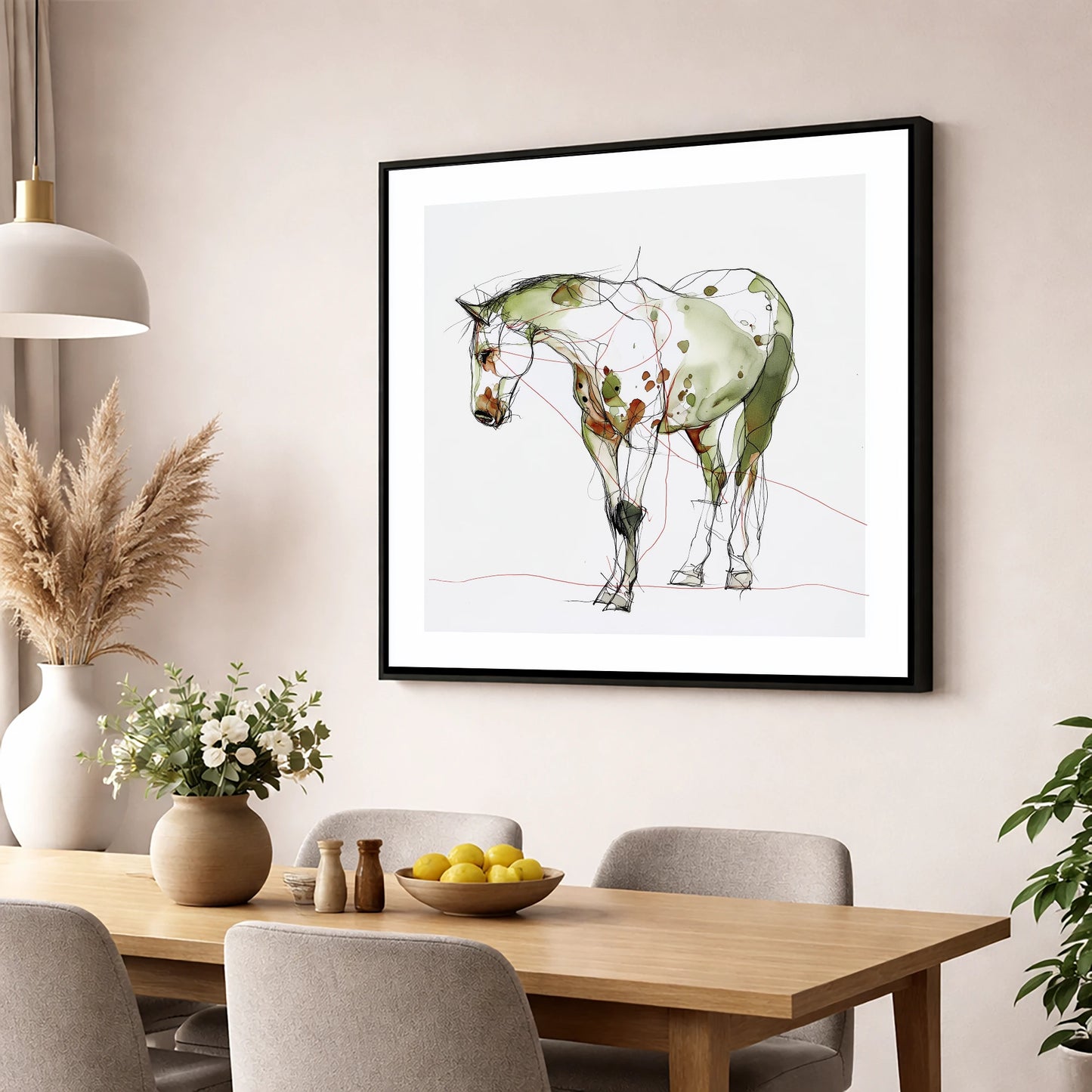Earthy Appaloosa Contour horse breed wall art displayed in a dining room