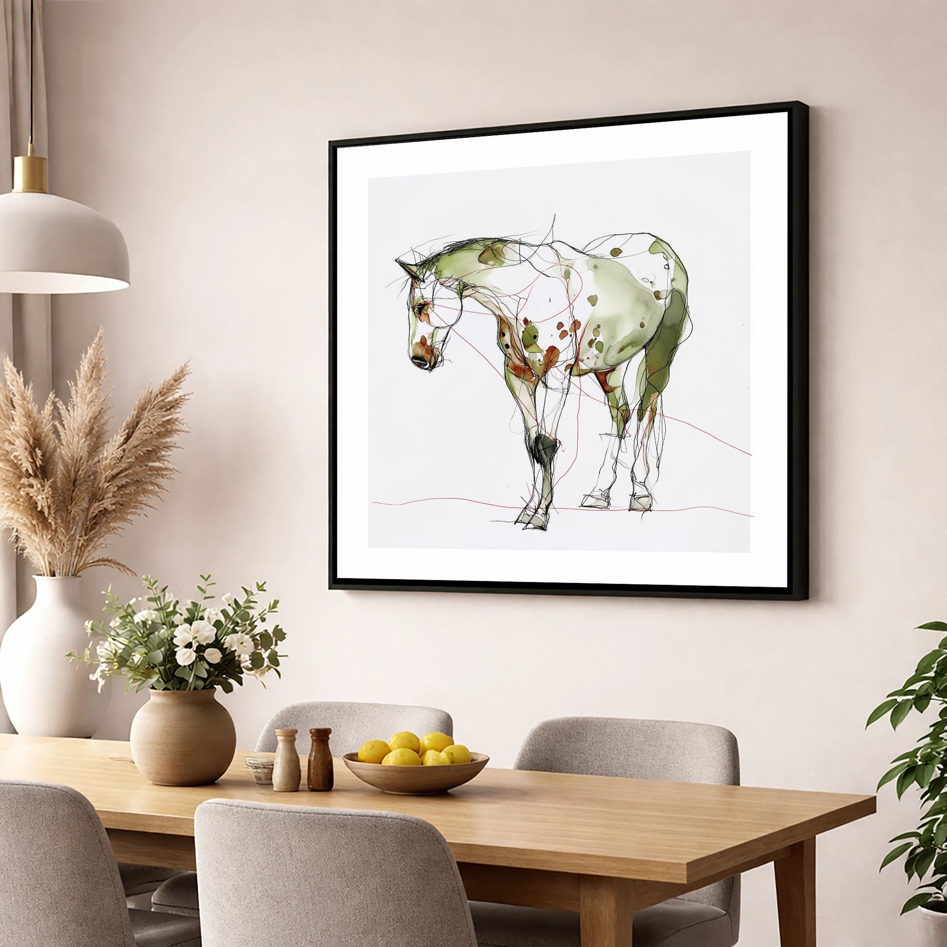 Earthy Appaloosa Contour horse breed wall art displayed in a dining room