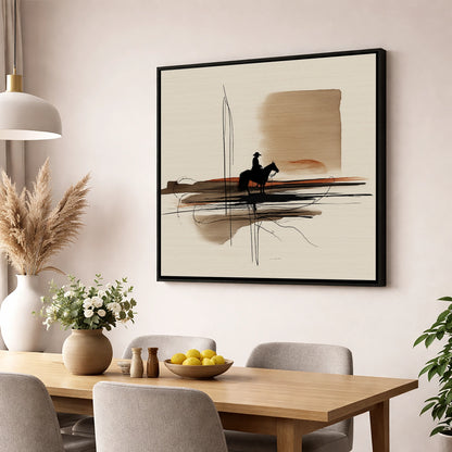 Solitude on the Plains western horse wall art displayed in a dining room