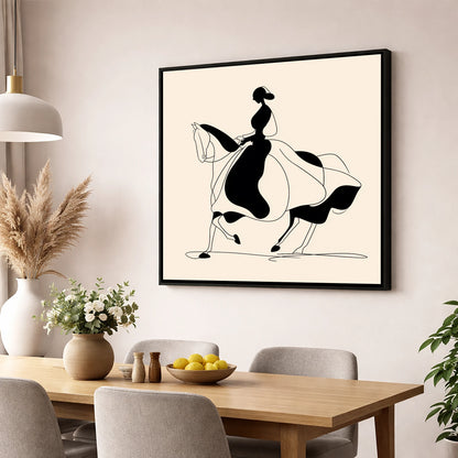 Fluid Elegance dressage horse wall art displayed in a dining room