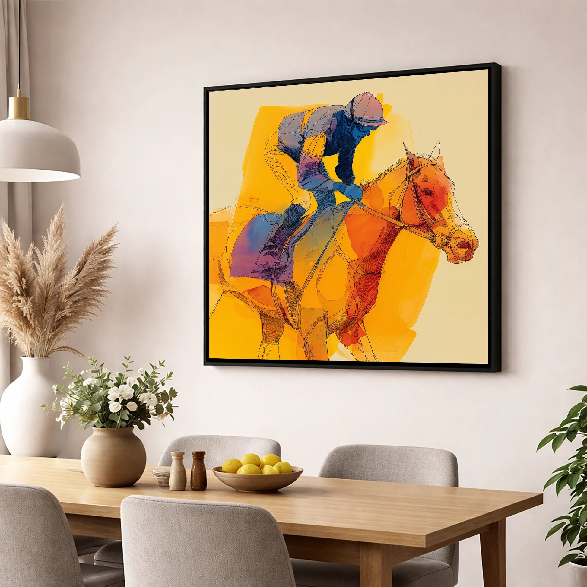 The Final Furlong racing horse wall art displayed in a dining room