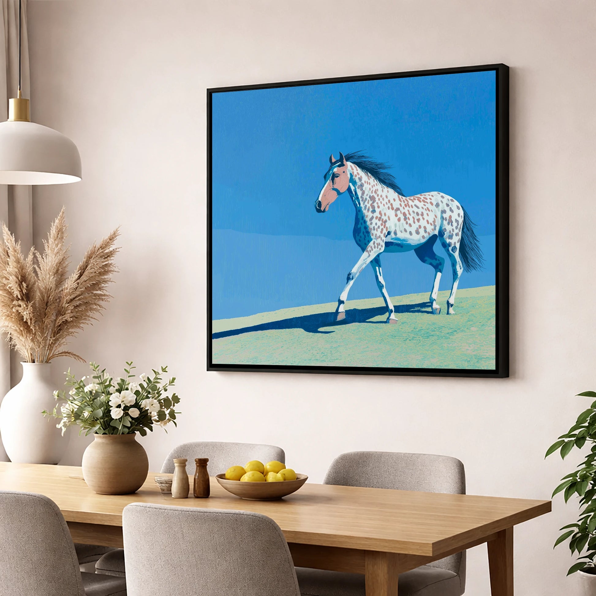 Appaloosa On The Ridge horse breed wall art displayed in a dining room