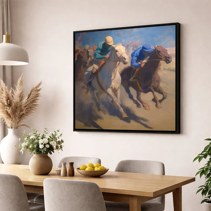The Final Furlong racing horse wall art displayed in a dining room
